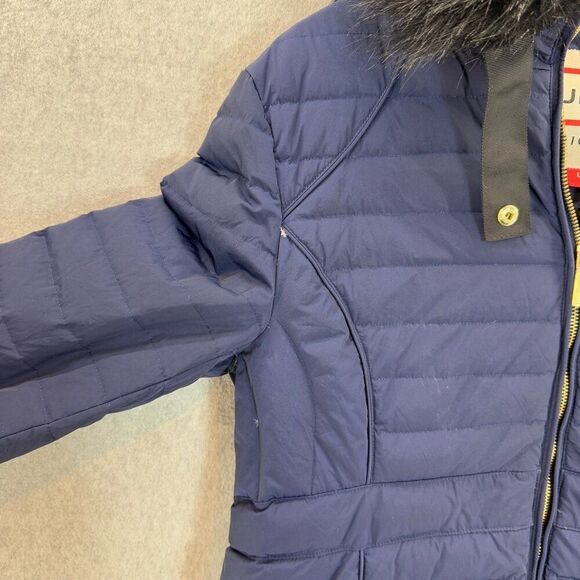 Hunter Women's Size Large Navy Blue Puffer Coat Faux Fur Collar Hood Down Fill - Picture 6 of 16